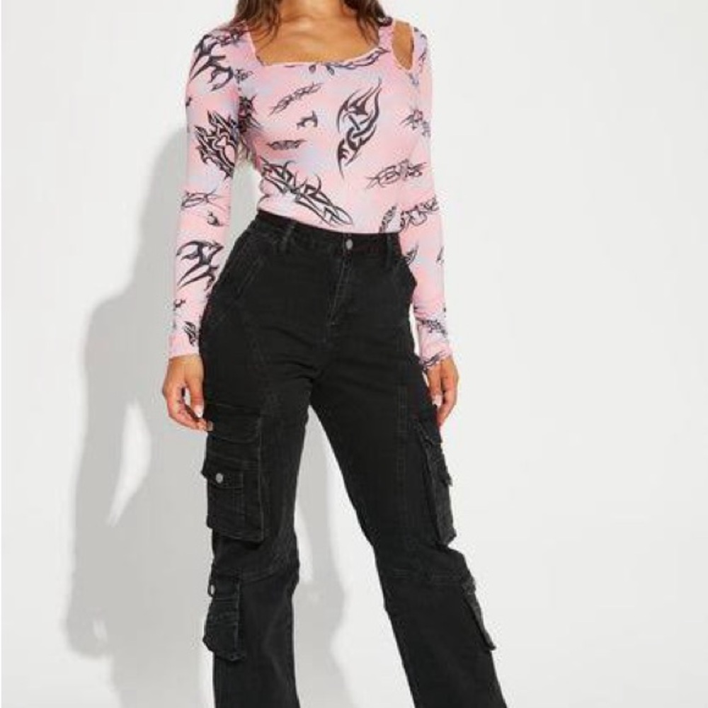 Fashion Nova Black Straight Leg Cargo Jeans